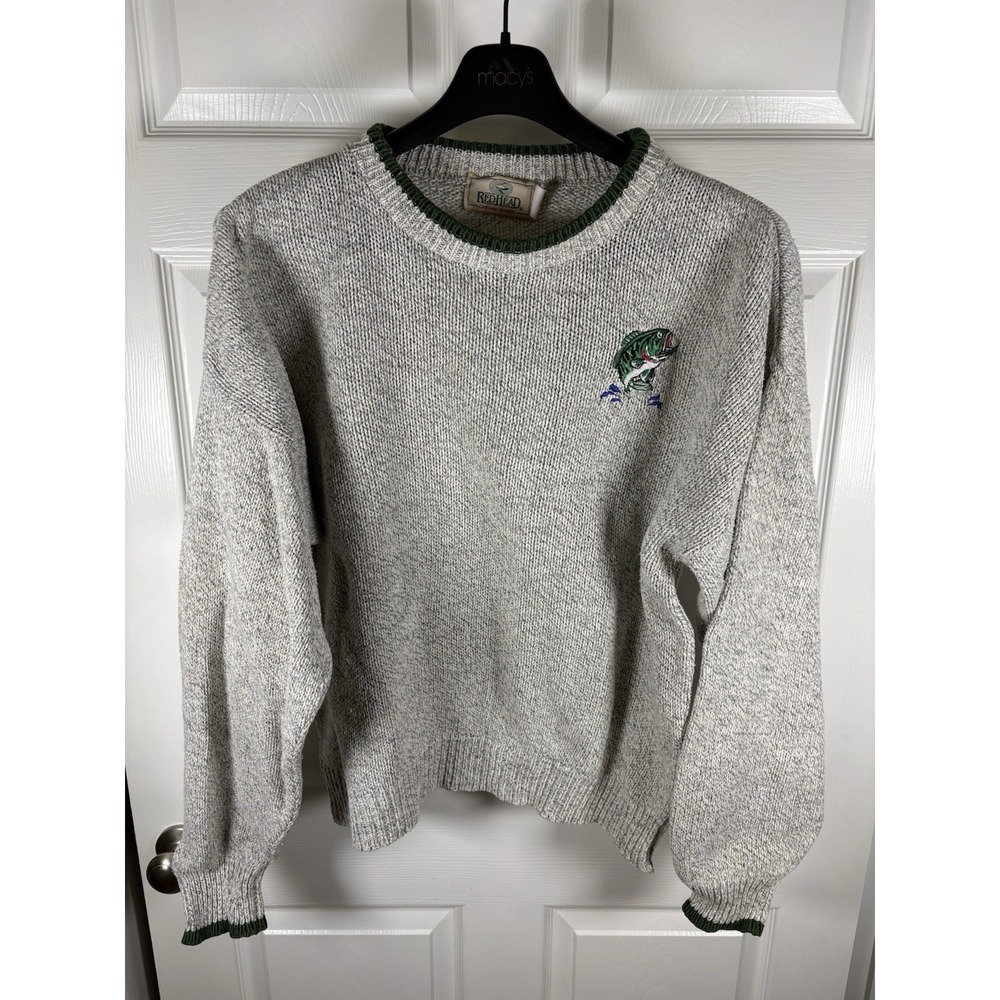 Vtg RedHead Bass Fishing Knit Sweater Mens XL Made in USA Cotton Grandpacore 90s